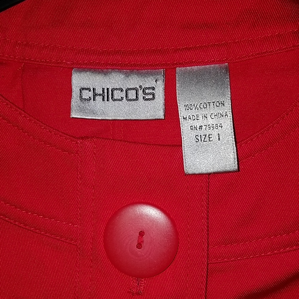 Chico's Red Jacket 3 Buttons Lightweight Cotton Chicos size 1 Medium - Picture 3 of 4